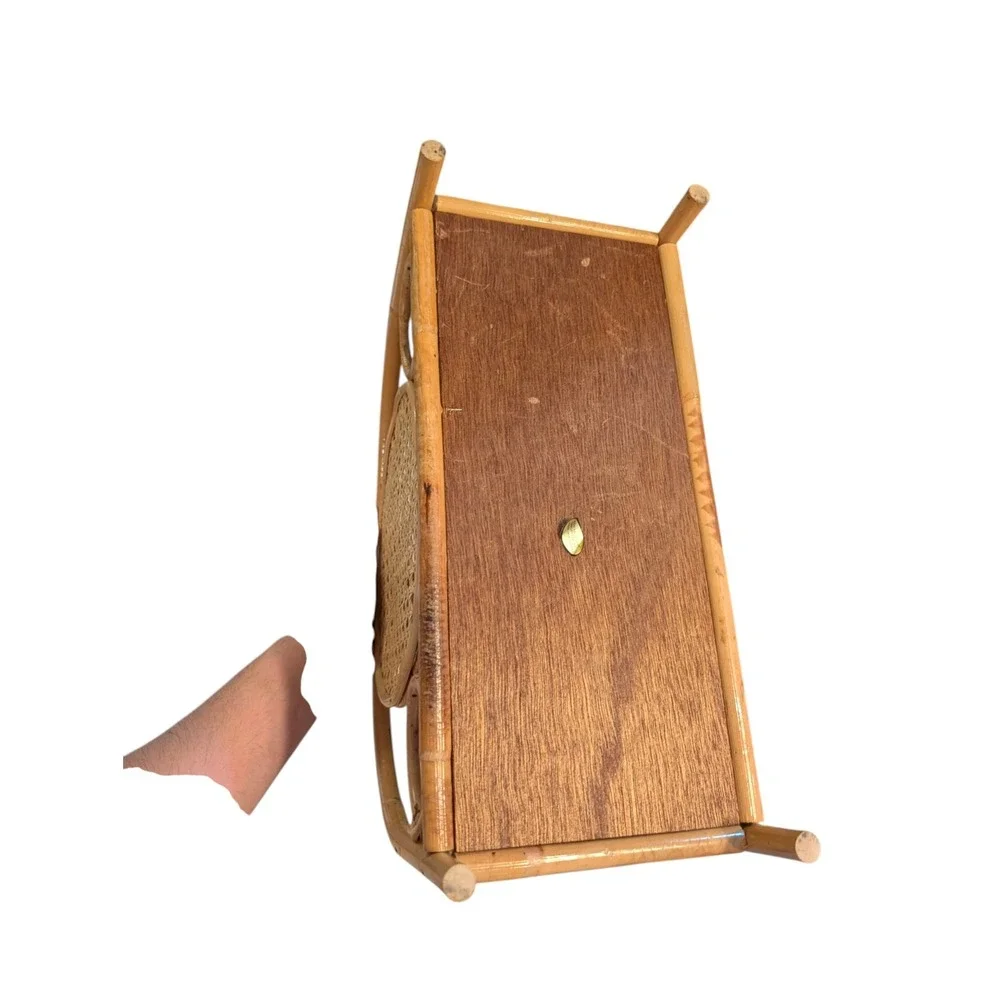 Vintage Edward Hecht Rattan‎ Wicker Magazine Rack Bamboo Cane Boho Floor Caddy